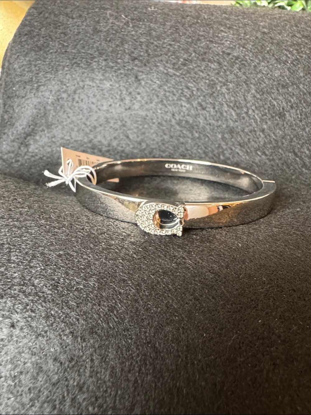 Coach Silver Crystal 'C' Hinged Bangle Bracelet